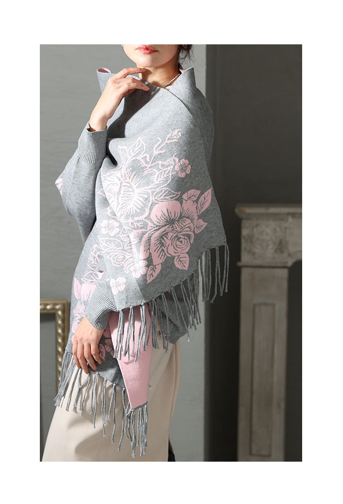 ★美品　ワンダフルワールド　花モチーフ　ストール　毛100% sawa-9344_00.jpg?basethum=225