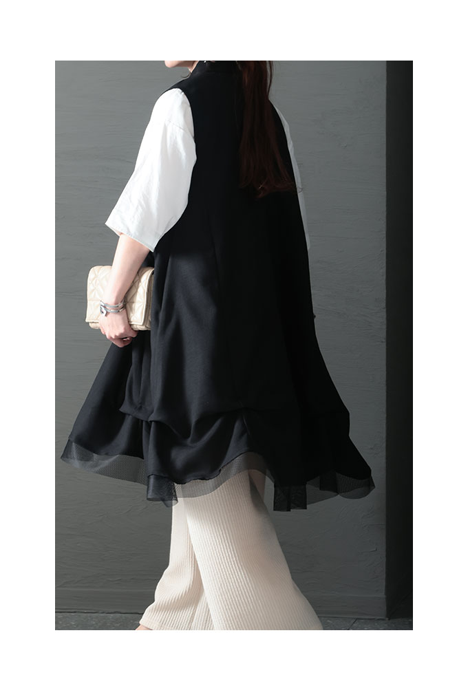 Sawa a la mode ワンピース レディース 膝下 ジレ 無地 フリル