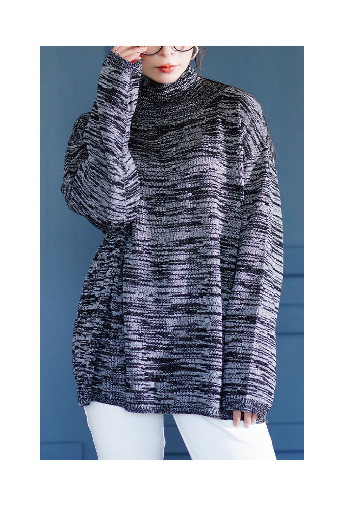 レディース トップス ニット メランジ ハイネック リブ 長袖 日本製 イエロー ブラック 秋 冬 大人可愛い 大人 可愛い 30代 40代 50代 60代 サワアラモード Sawa a la mode レディース トップス ニット メランジ