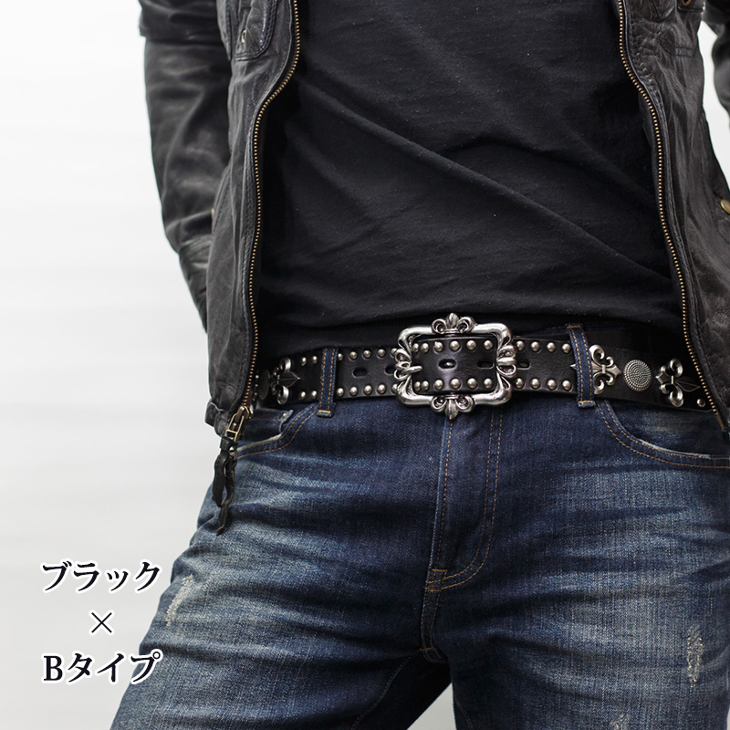 スタッズベルト 選べる9種 ベルト メンズ 本革 ハード系 ロック リリィ