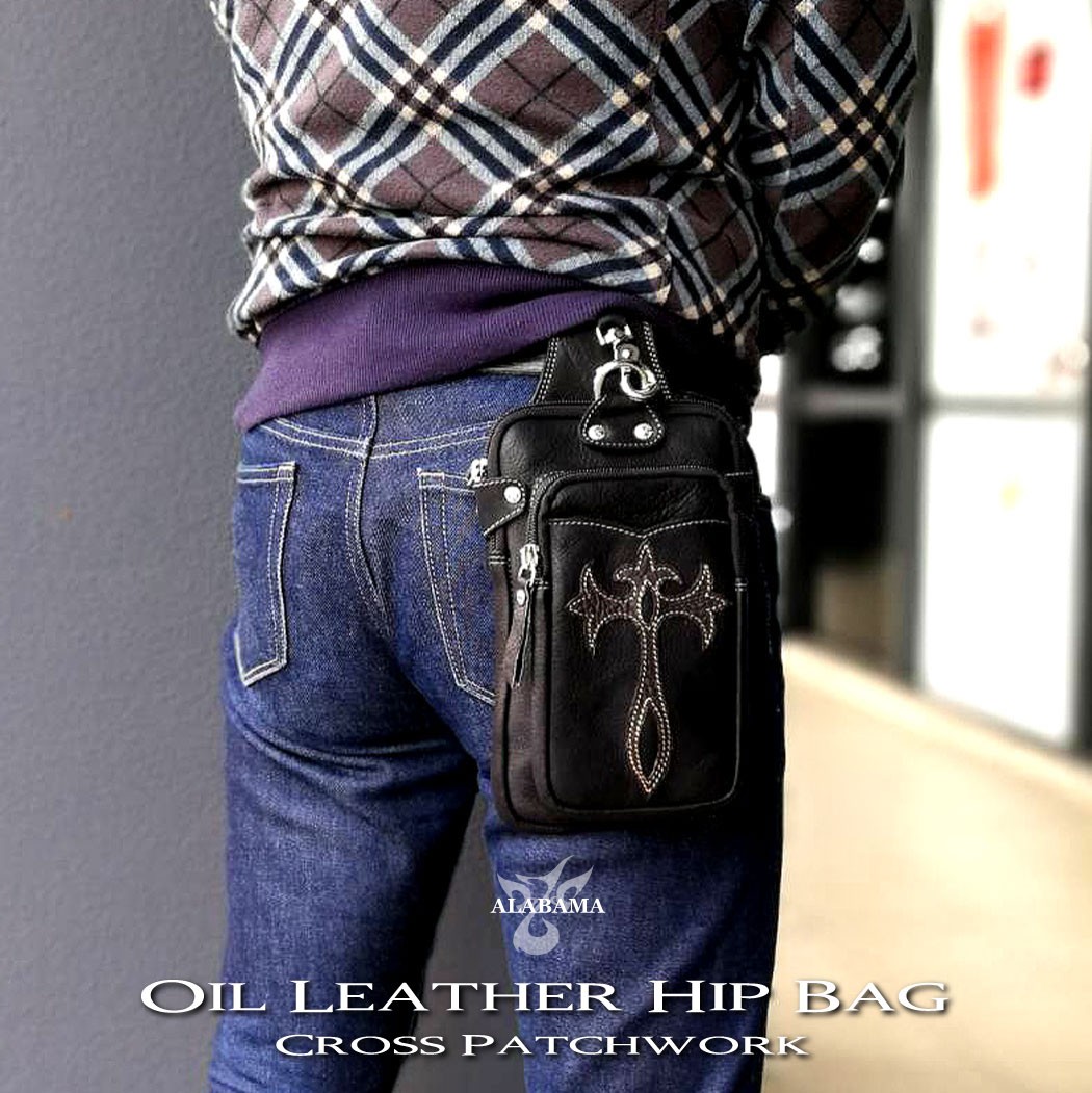 ベルトポーチ メンズ 本革 ウエストバッグ クロスモチーフ : メンズ 革