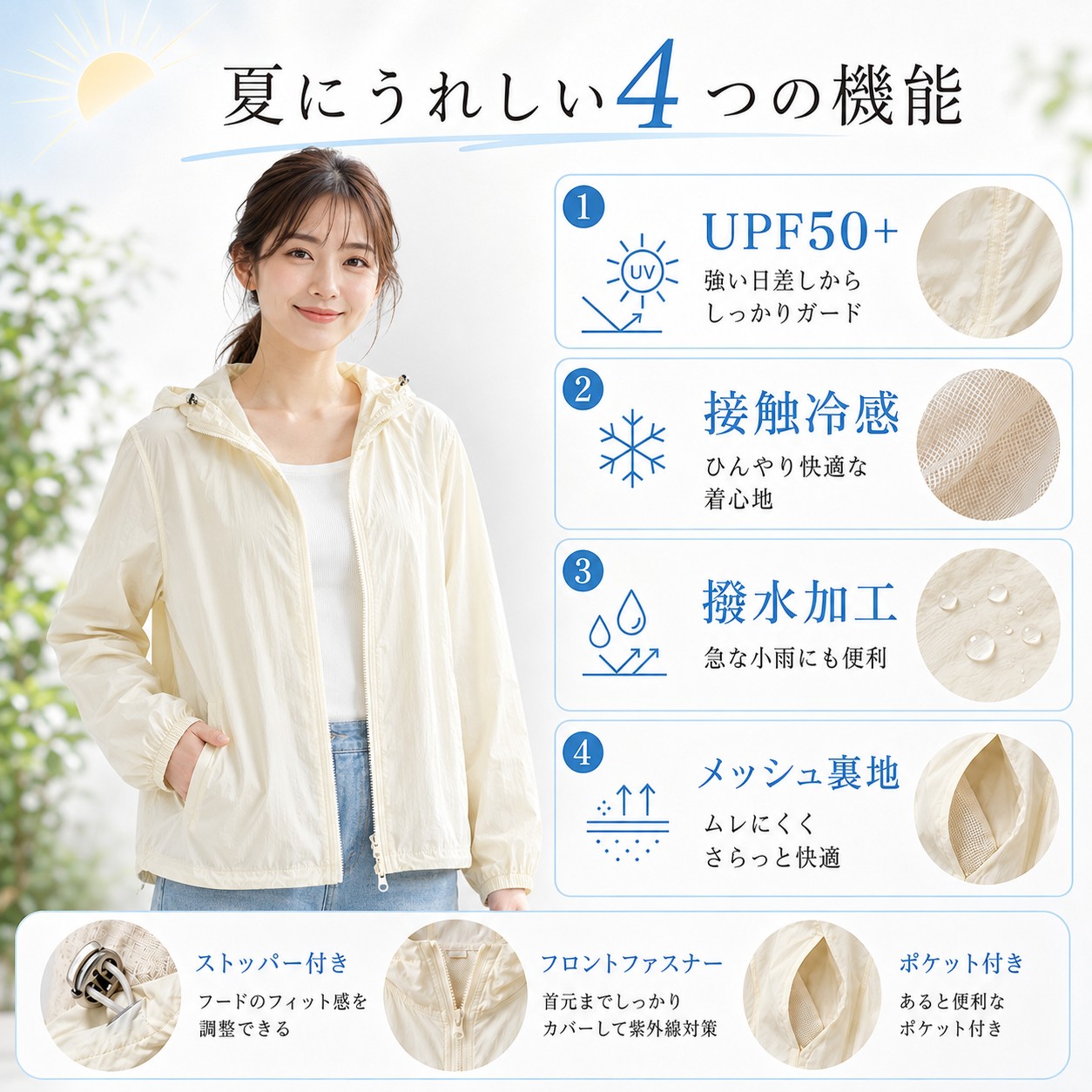 UVパーカー レディース UVカット 接触冷感 UPF50+ ラッシュガード 薄手
