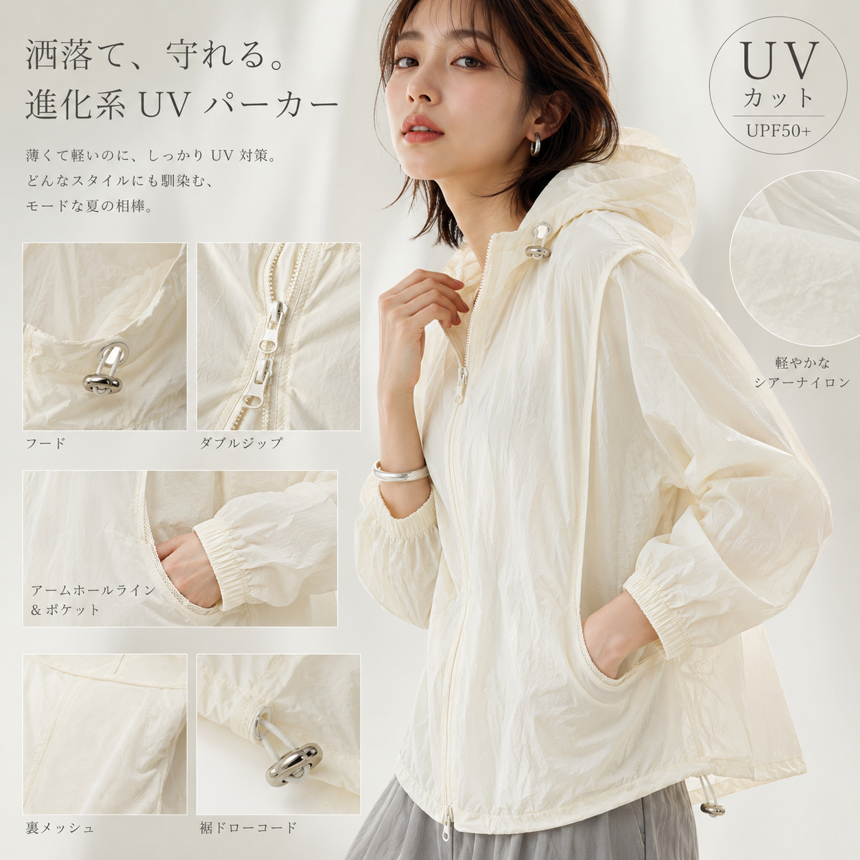 UVカットパーカー レディース 接触冷感 UPF50+ ラッシュガード 薄手