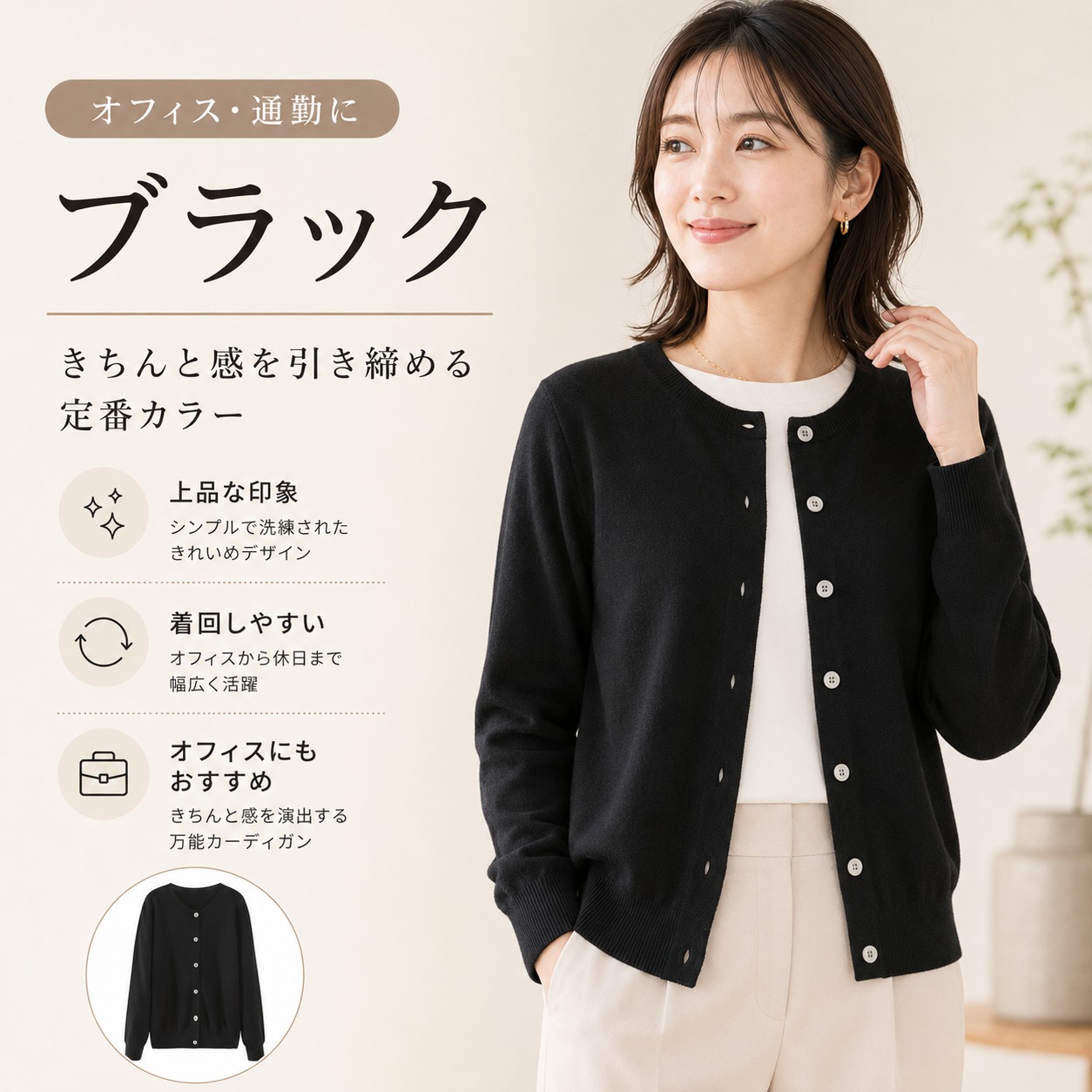 カーディガン レディース 丸首 ニット 長袖 クルーネック オフィス 