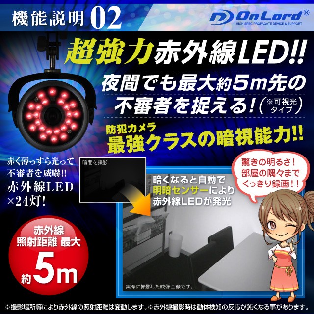 防犯カメラ 家庭用 SDカード録画 録画機能付 監視カメラ 赤外線 暗視
