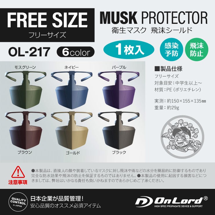 飛沫シールド 飛沫防止 感染予防 洗える 衛生 しぶき プロテクト 耳掛けタイプ ブラック OL-217B