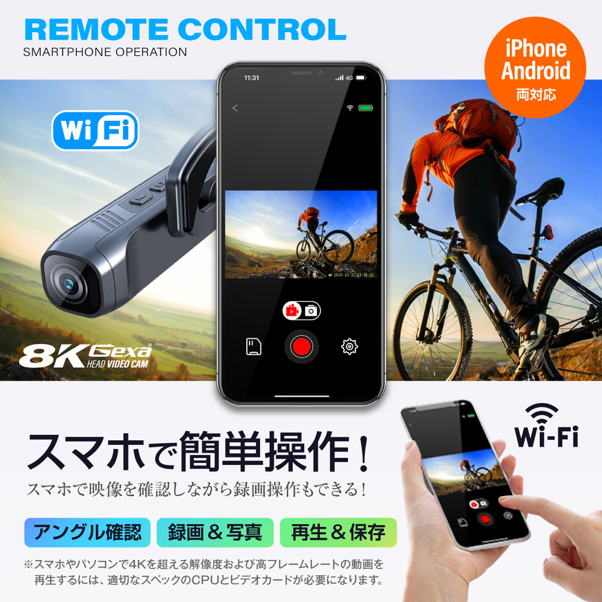 Gexa(ジイエクサ×スパイダーズX） 8K ウェアラブルカメラ ヘッドカメラ