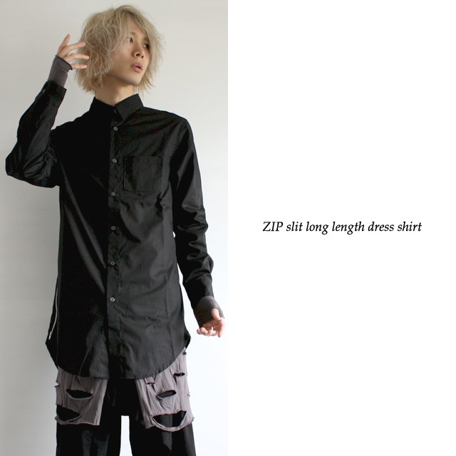 ロングシャツ メンズ モード ビッグシャツ モード系 黒 ブラック ZIP 