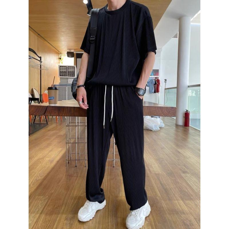 ≪超目玉★12月≫ セットアップ メンズ ストレッチ アイスシルクパンツ Tシャツ トップス