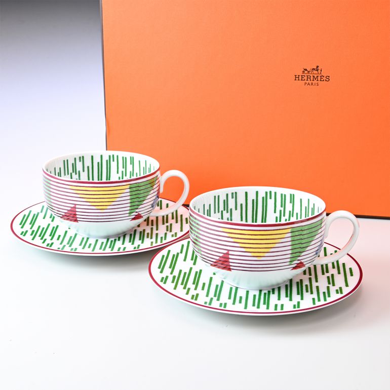 2客セット HERMES エルメス ティーカップ＆ソーサー / P048116P No.2 / P048016P No.1 / エルメス・イポモビル 【新品】 22412K267 HERMES（エルメス） ティーカップ&ソーサー ペア No.2 200ml