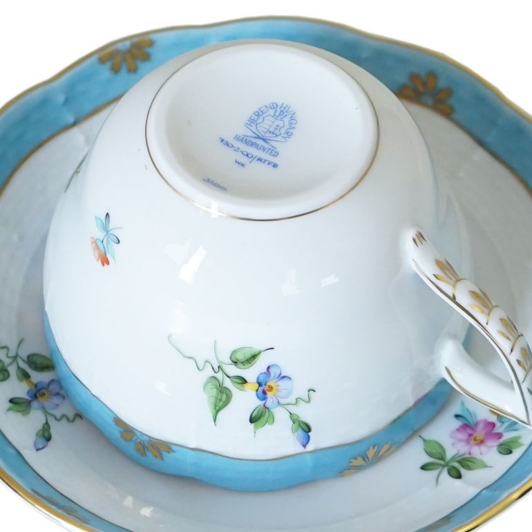 ヘレンド（HEREND） ティーカップ&ソーサー ローズチューリップ ブルー