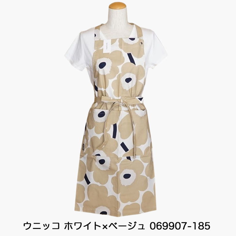 ウニッコ花柄エプロン ブラウンとホワイト 楽天市場】マリメッコ エプロン ティータオル セット MARIMEKKO Unikko