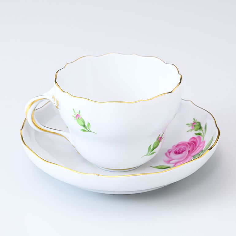 多様なマイセン ピンクローズ ピンクの薔薇 Meissen コーヒーカップ