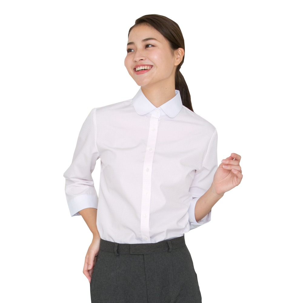 丸衿 ブラウス レディース オフィス 白 ホワイト 長袖 シャツカジュアル 制服 ラウンド 丸襟 lr-26 メール便で送料無料 10  2枚は2通  WS | アトリエ365 | 16