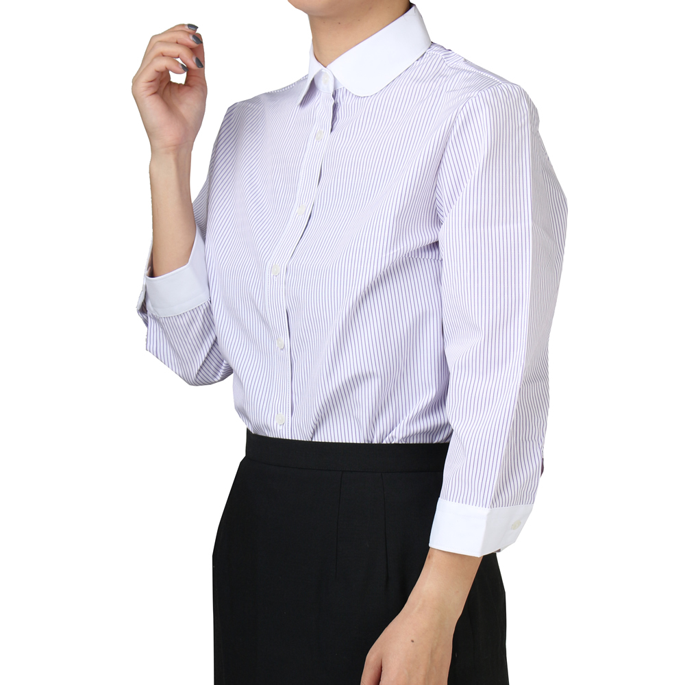 丸衿 ブラウス レディース オフィス 白 ホワイト 長袖 シャツカジュアル 制服 ラウンド 丸襟 lr-26 メール便で送料無料 10  2枚は2通  WS | アトリエ365 | 18