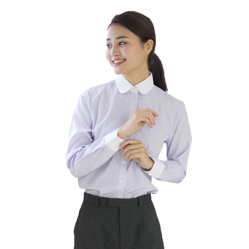 丸衿 ブラウス レディース オフィス 白 ホワイト 長袖 シャツカジュアル 制服 ラウンド 丸襟 lr-26 メール便で送料無料 10  2枚は2通  WS | アトリエ365 | 08