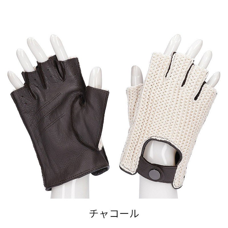 メンズ手袋 ニット編み 鹿革 Attivo レザーグローブ オープンフィンガー  ディアスキン オールシーズン 男性用 バイク 車 | Attivo | 02