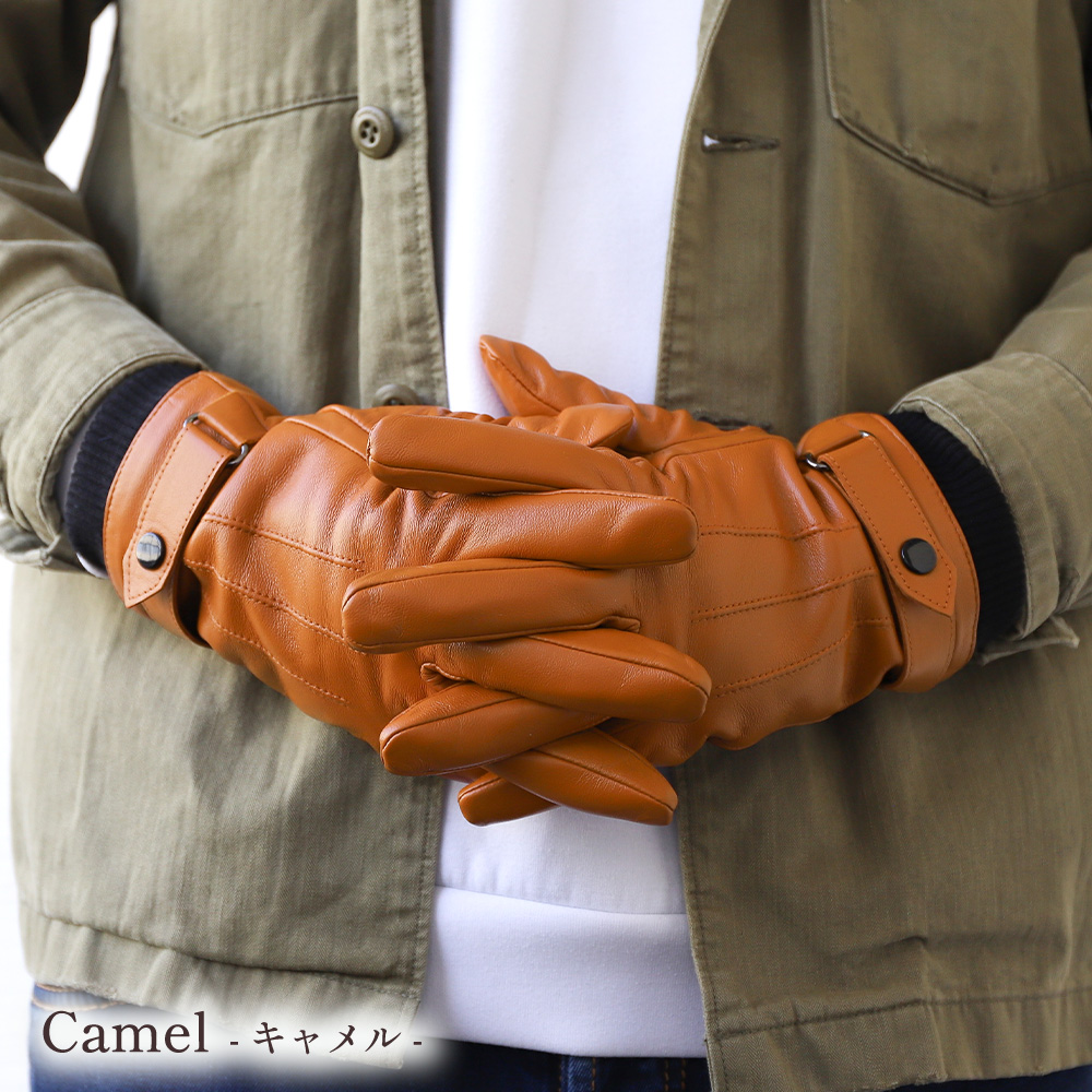 Attivo 革手袋 メンズ スマホ対応 本革 羊革 裏地付き レザーグローブ
