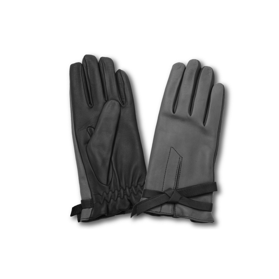 ほぼ新品 COACH 黒 レザー手袋 グローブ コーチ 柔らかレザー リボン