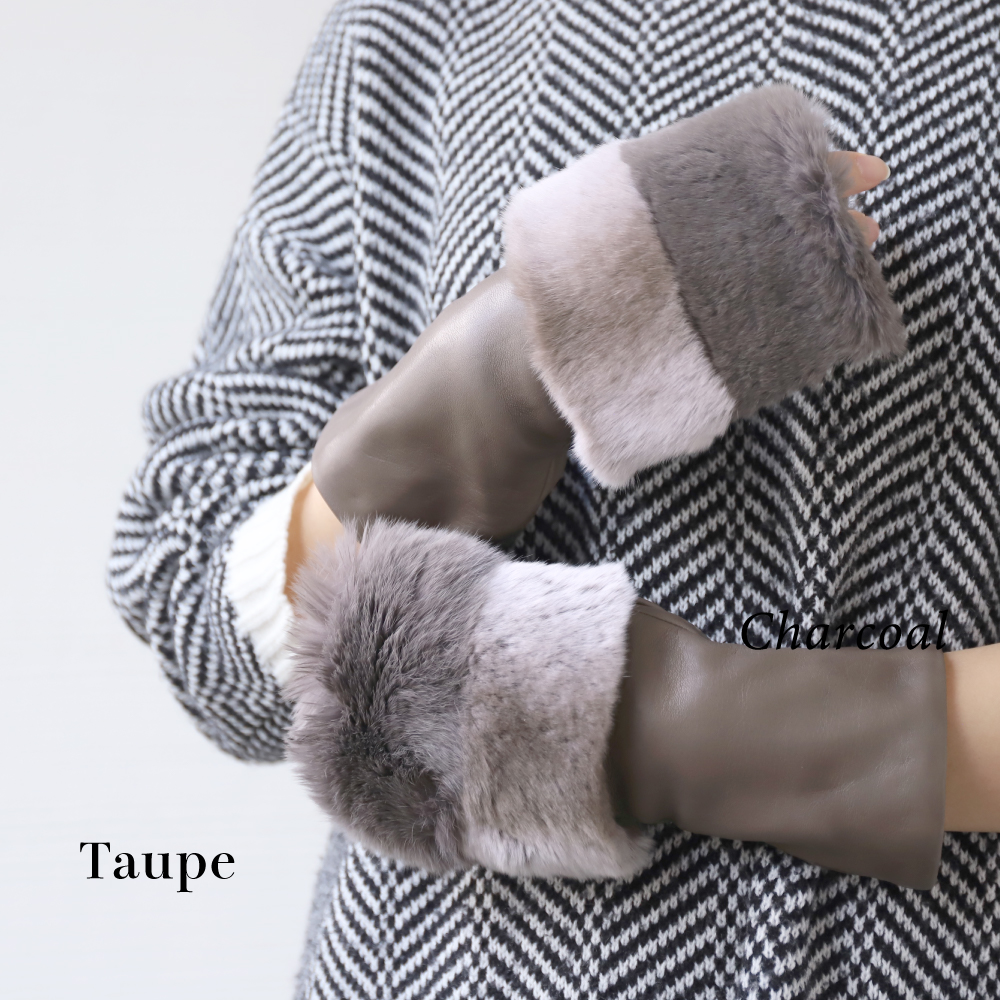 革手袋 レディース スマホ対応 ラビットファー 裏地カシミヤ100