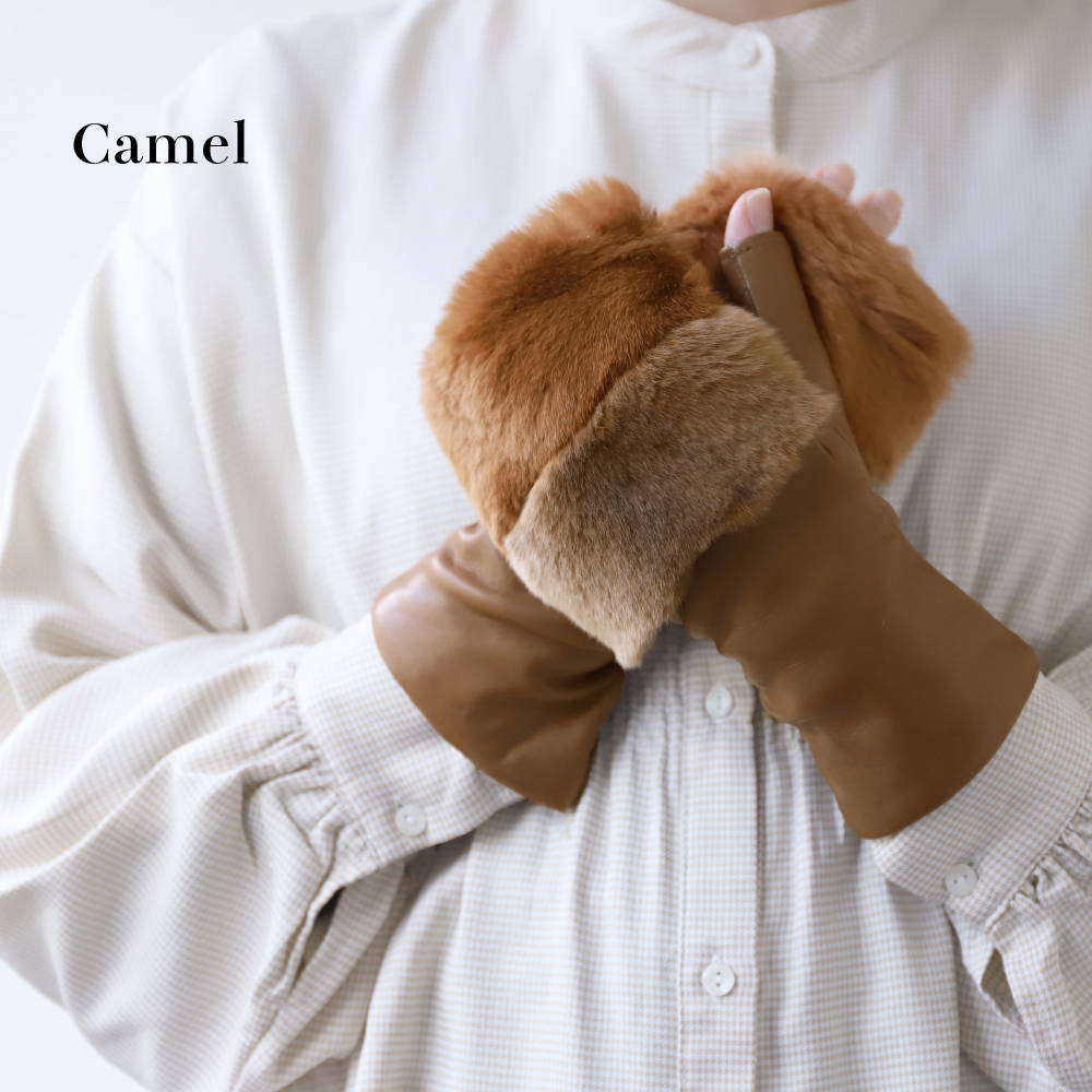 革手袋 レディース スマホ対応 ラビットファー 裏地カシミヤ100