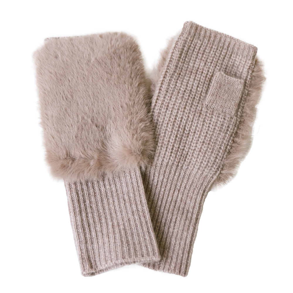 手袋 レディース ハンドウォーマー カシミヤ100％ 指ぬき ファー付 ブランド ピアッツァインモーダ CS |  | 05