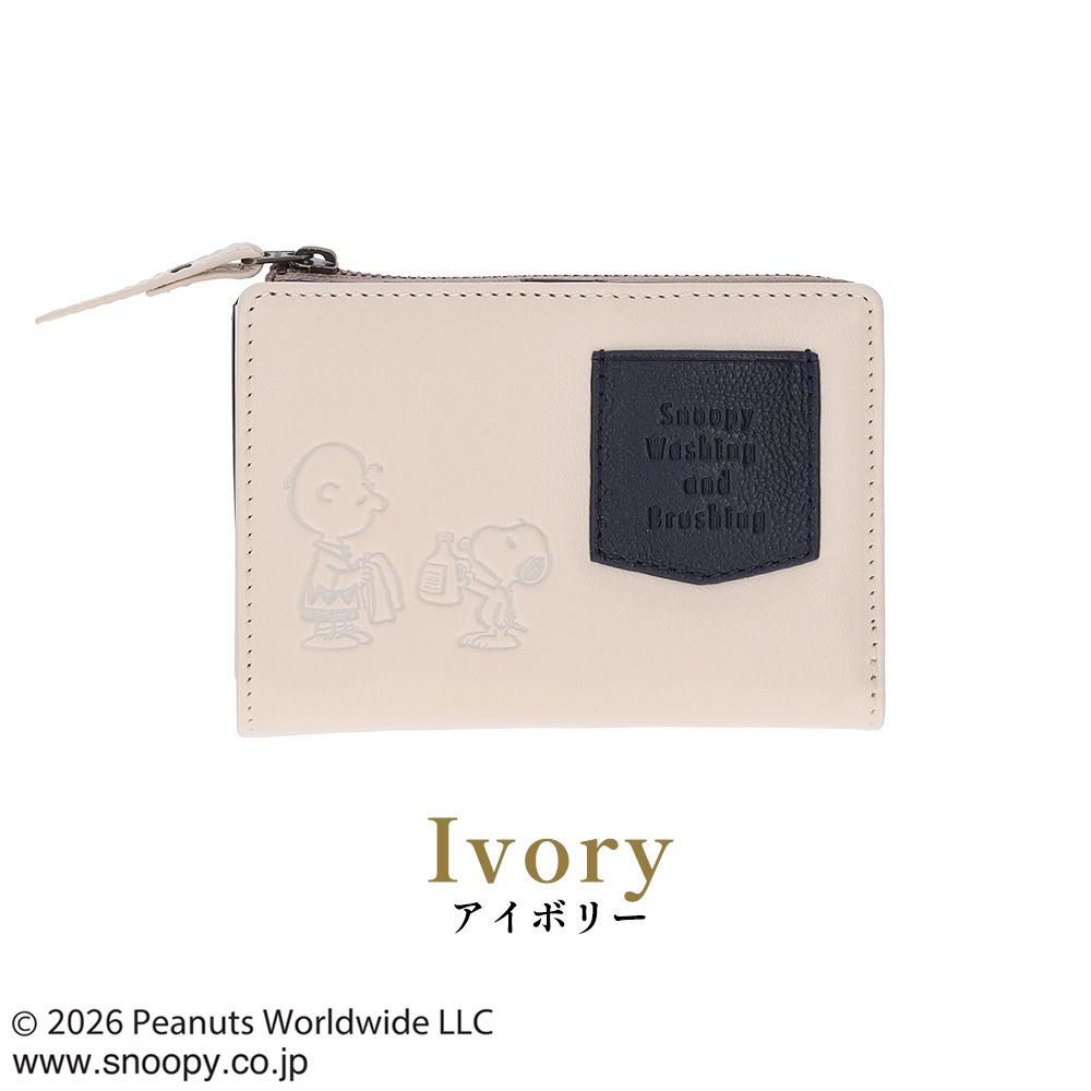 PEANUTS 二つ折り財布 レディース スヌーピー WASHING 小銭入れ 本革