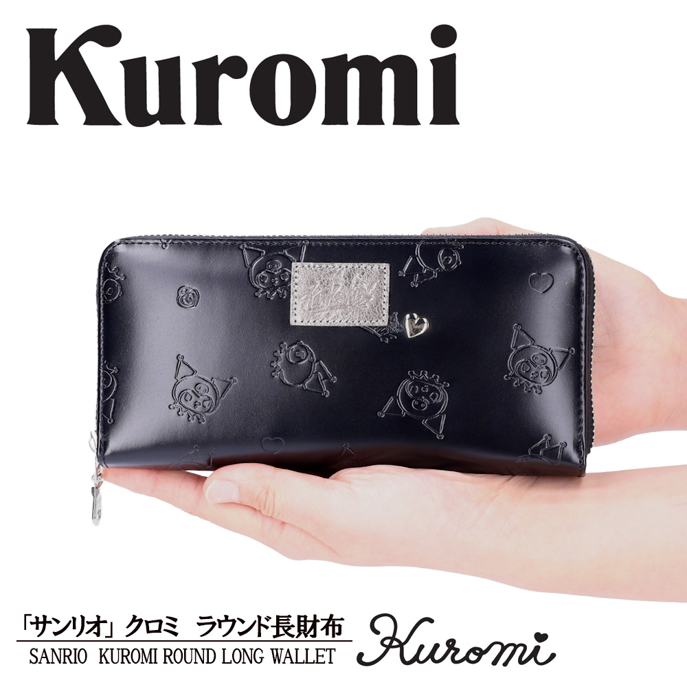 新品 財布 レディース 二つ折り ラウンド クロミ サンリオ 公式品 本革BK クロミ 財布 レディース 二つ折り ラウンド Kuromi ブランド 本