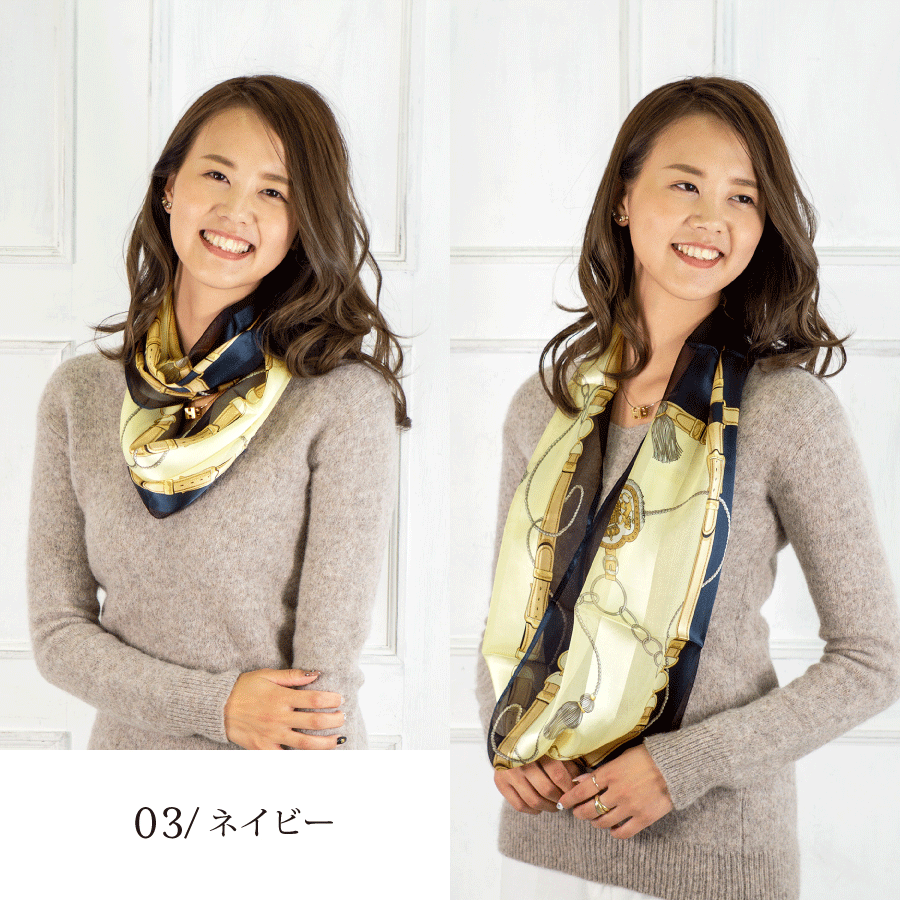 スカーフ レディース 横浜シルク クレスト柄 ループ状 秋冬スカーフ