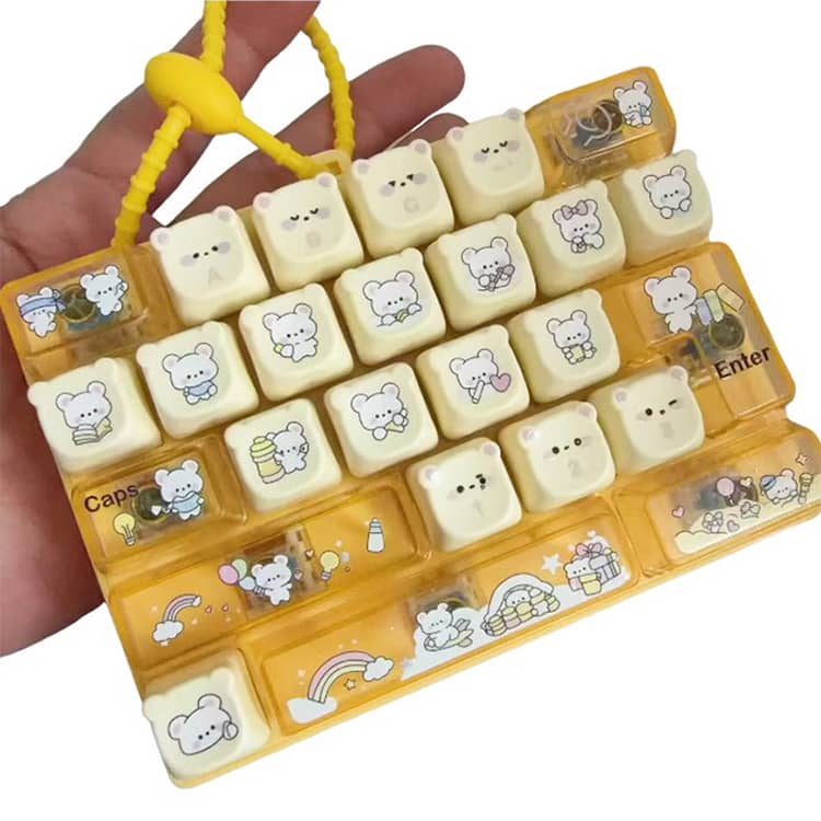 熊 カラフル キーホルダー 26キー フィジェットキーボード 透明 動物