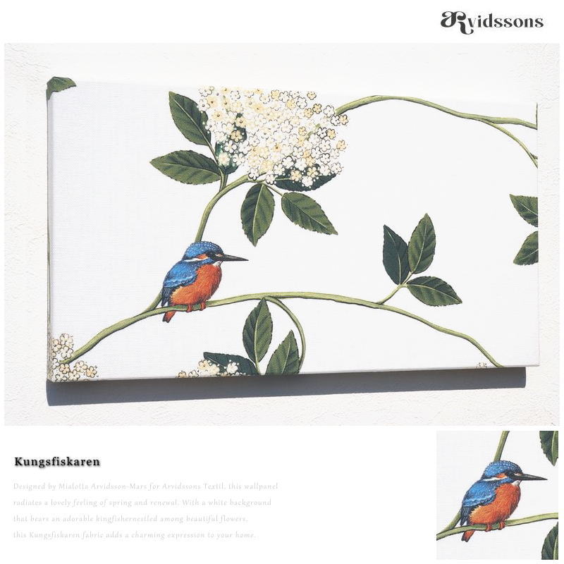 ファブリックパネル 北欧 アートパネル Kungsfiskaren 青い鳥A-type 木 