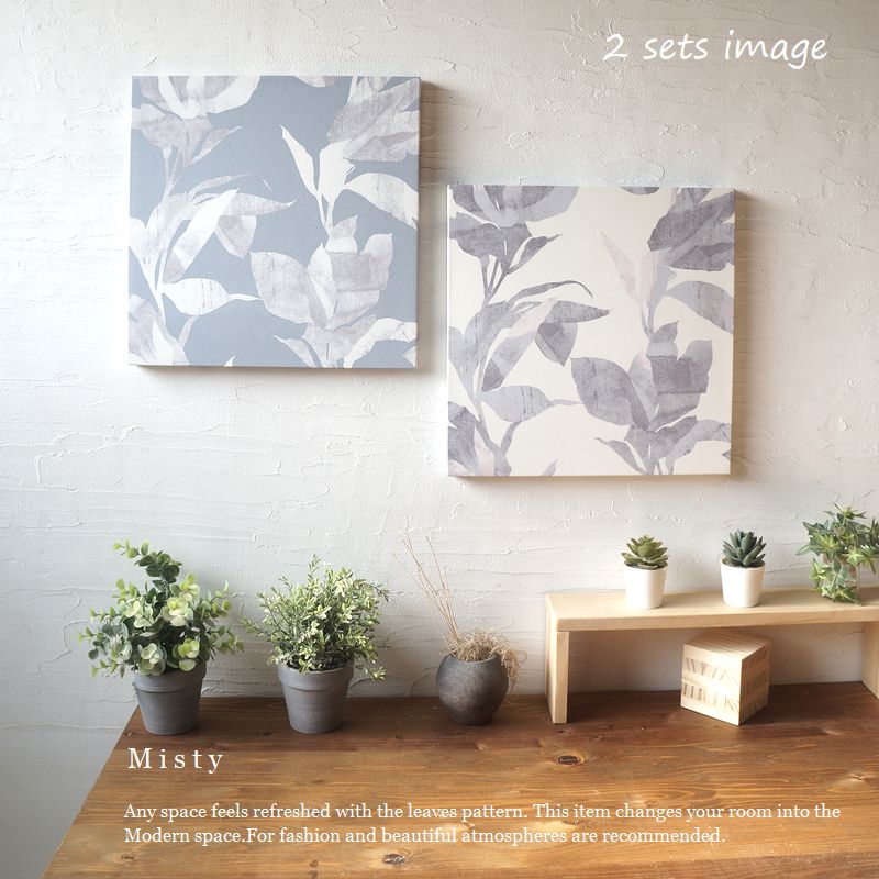 ファブリックパネル 北欧 Misty 40×40cm frozengray リーフ 壁アート