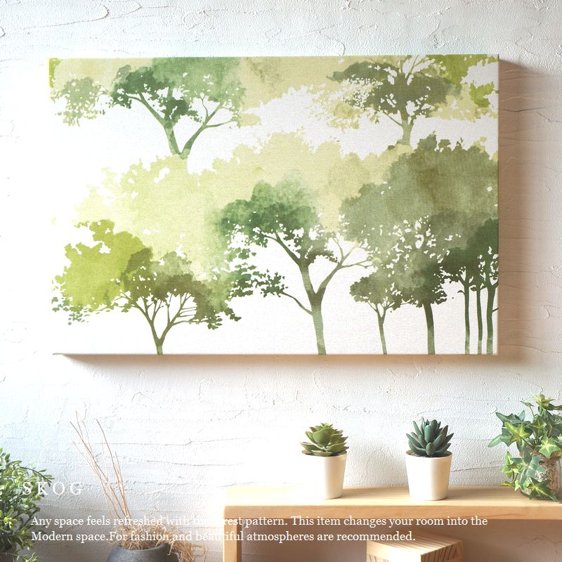 ファブリックパネル アートパネル ボード 木 森 玄関 北欧 Skog green