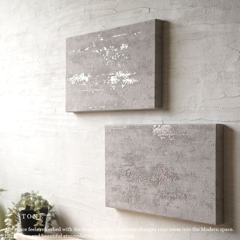 アートパネル 壁掛け STONE 40×22cm 2枚組 グレー 石壁調 北欧