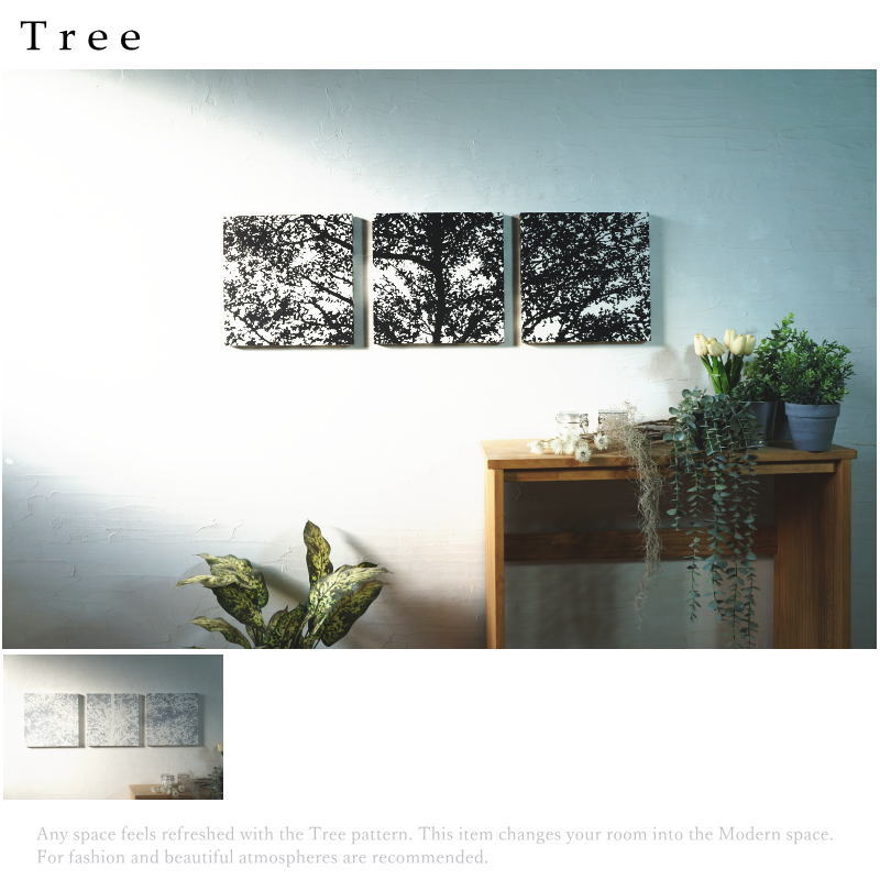 ファブリックパネル アートパネル アリス 3枚 30×30cm TREE ブラック 黒 モノトーン 木 幹 トゥリー