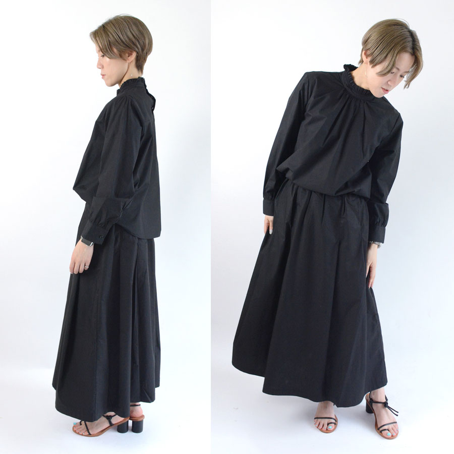 綿100%タックギャザースカート ポケット 綿 ロングスカート コットン