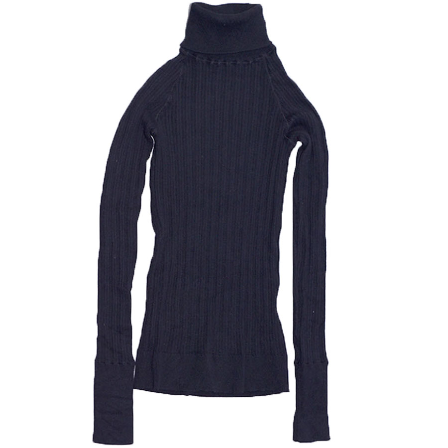 綿 リブニット タートル タートルネック ハイネック 長袖 コットン