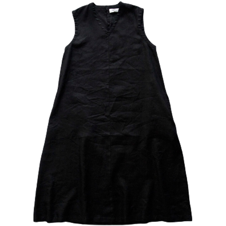 新品 リネン麻100％　シャツワンピースノースリーブ　 ブラック　This. リネン100%ロングワンピース ボタン ワンピース ロング