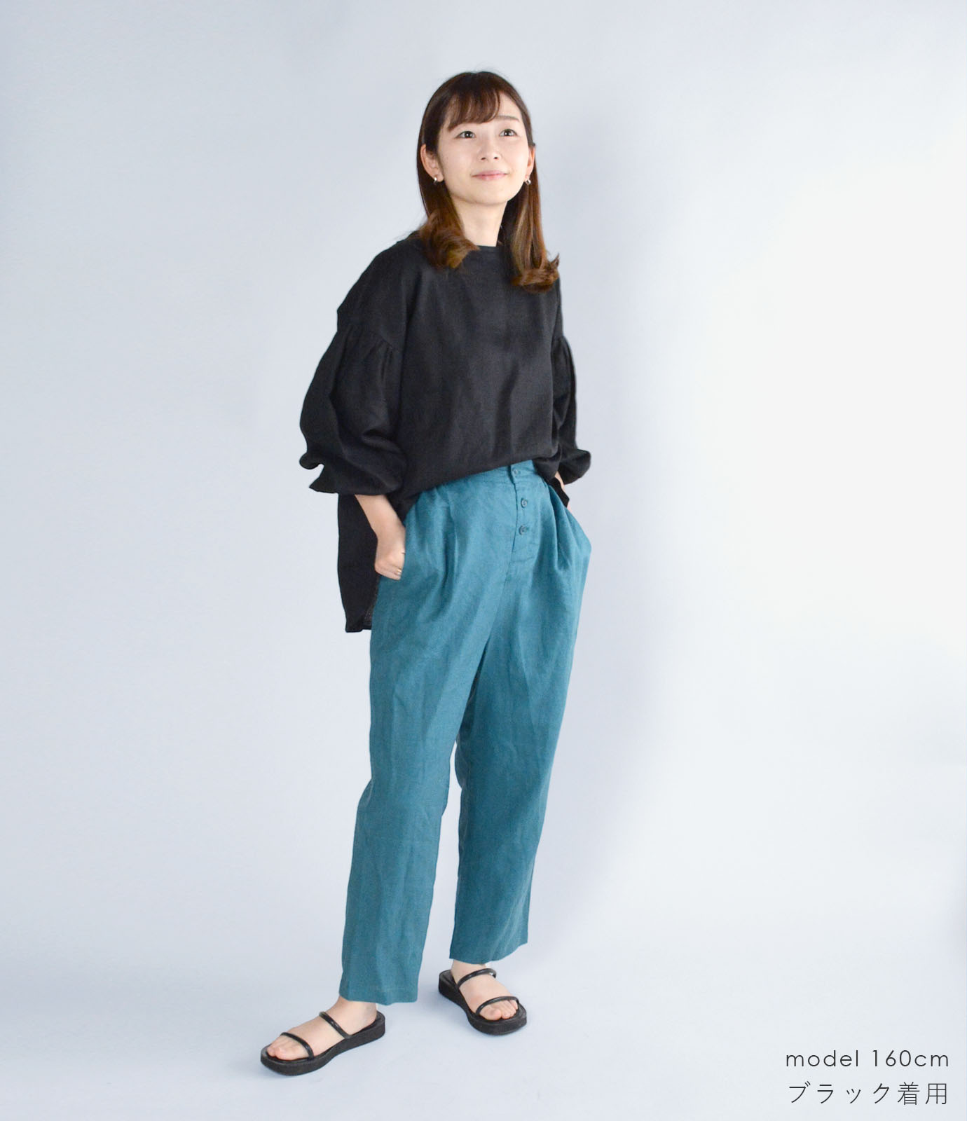 【新作 New】リネン バルーンスリーブ ブラウス 長袖 | パフスリーブ カットソー ナチュラル 大人服 |  | 12