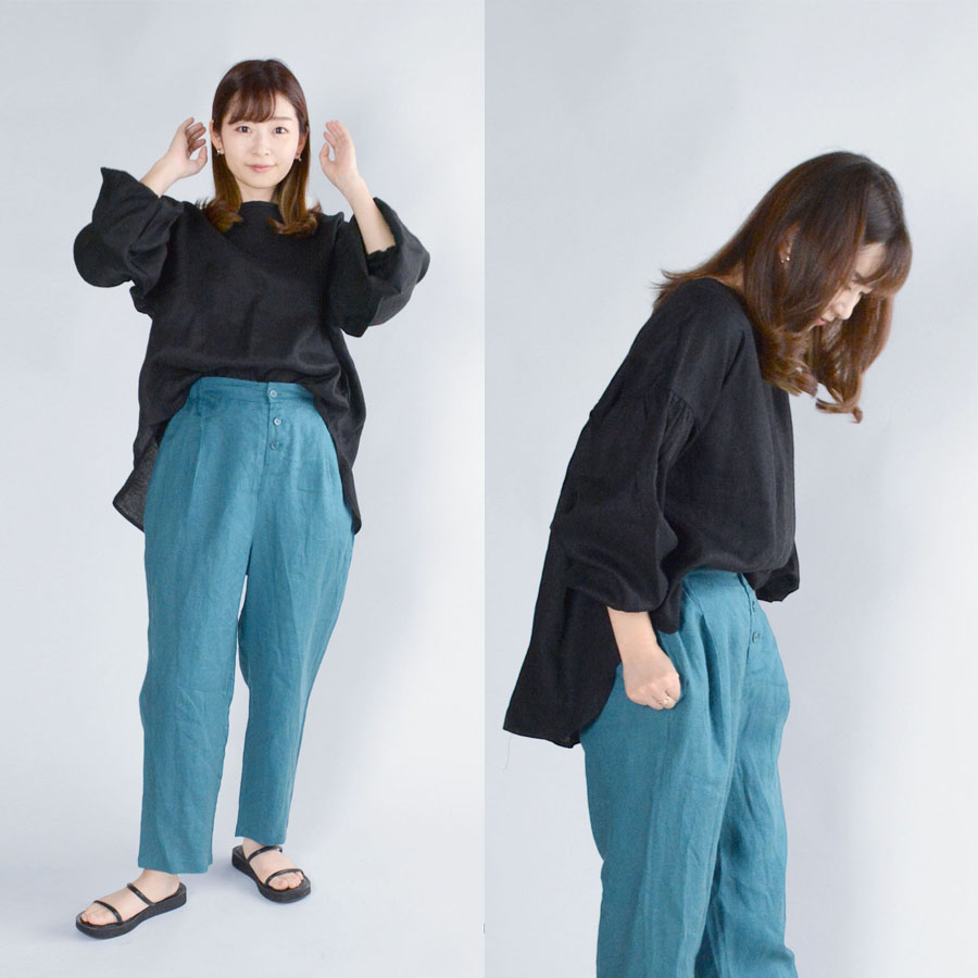 【新作 New】リネン バルーンスリーブ ブラウス 長袖 | パフスリーブ カットソー ナチュラル 大人服 |  | 13