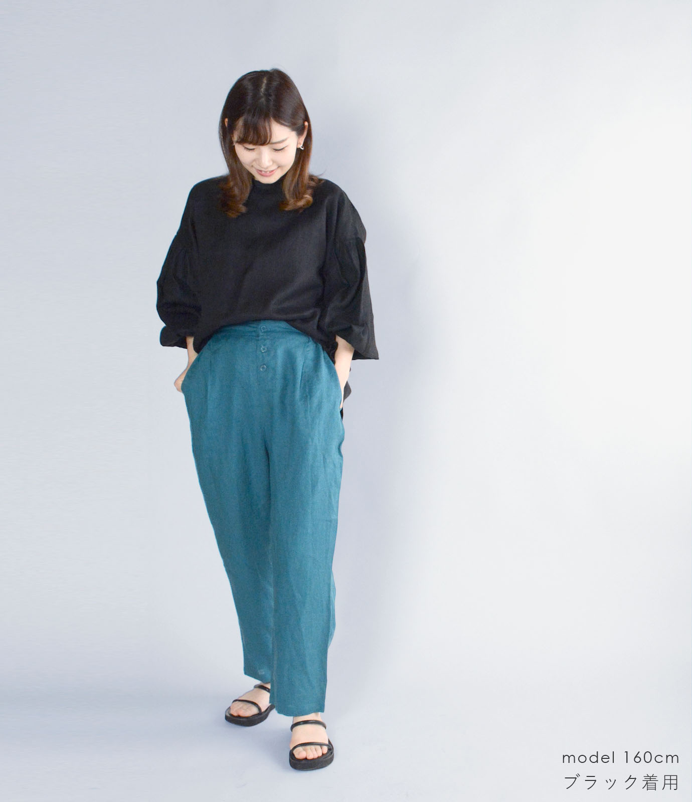 【新作 New】リネン バルーンスリーブ ブラウス 長袖 | パフスリーブ カットソー ナチュラル 大人服 |  | 14