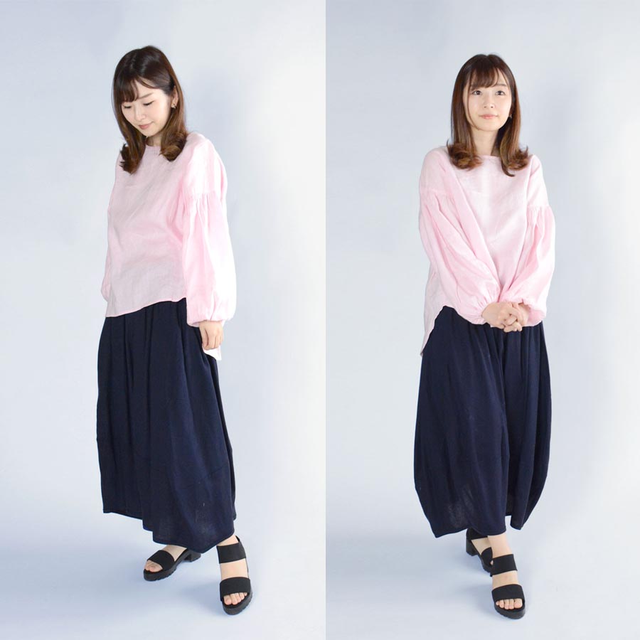 【新作 New】リネン バルーンスリーブ ブラウス 長袖 | パフスリーブ カットソー ナチュラル 大人服 |  | 15