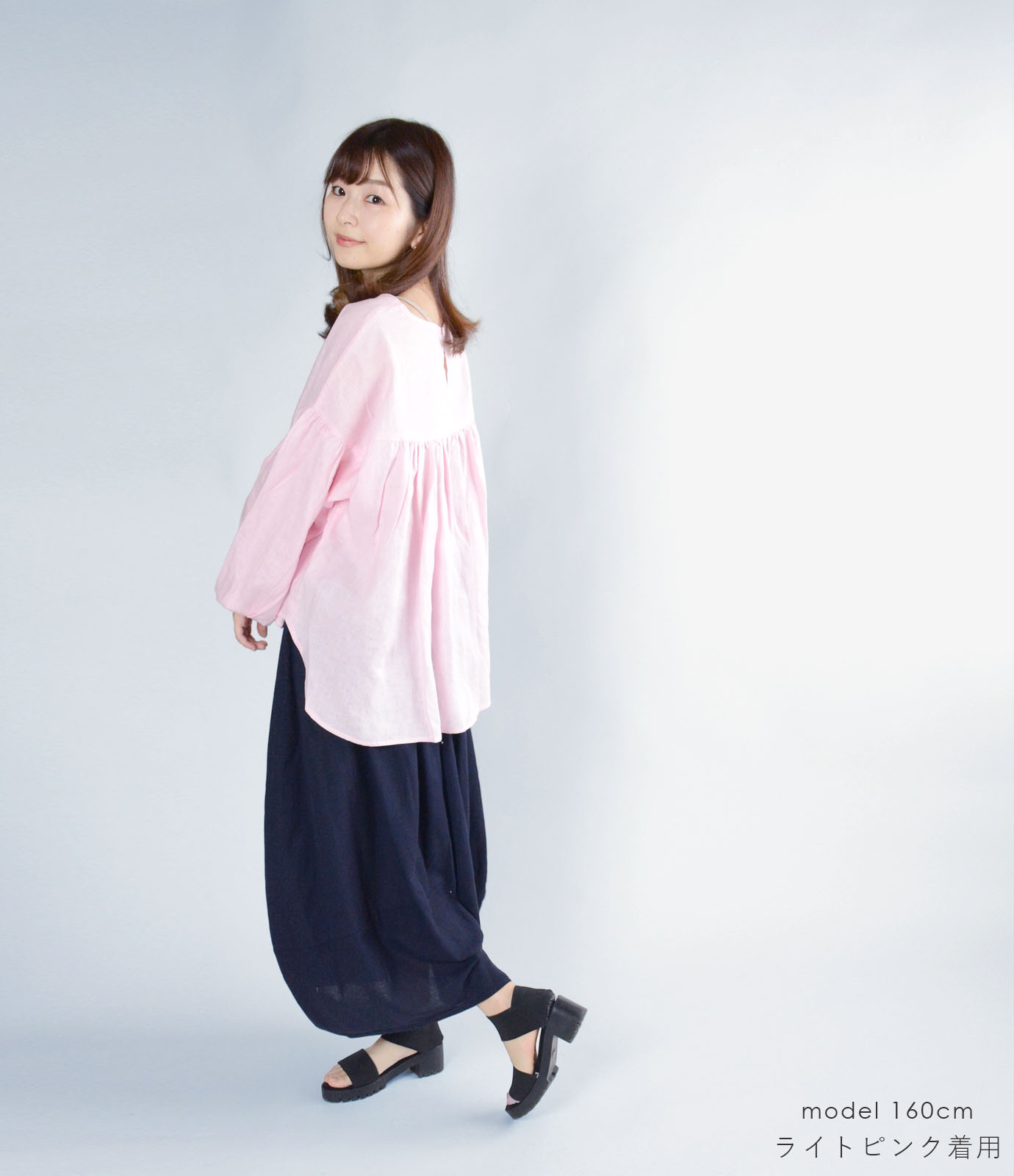 【新作 New】リネン バルーンスリーブ ブラウス 長袖 | パフスリーブ カットソー ナチュラル 大人服 |  | 17