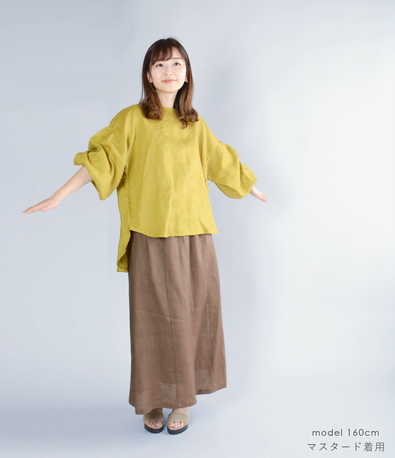 【新作 New】リネン バルーンスリーブ ブラウス 長袖 | パフスリーブ カットソー ナチュラル 大人服 |  | 11
