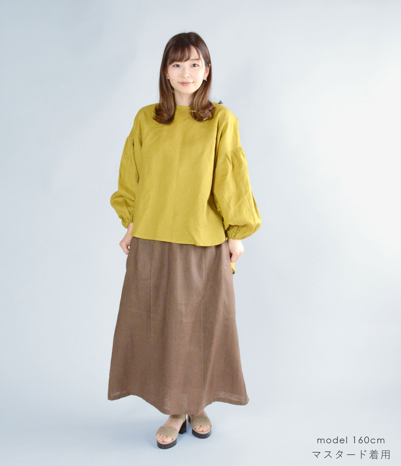 【新作 New】リネン バルーンスリーブ ブラウス 長袖 | パフスリーブ カットソー ナチュラル 大人服 |  | 08