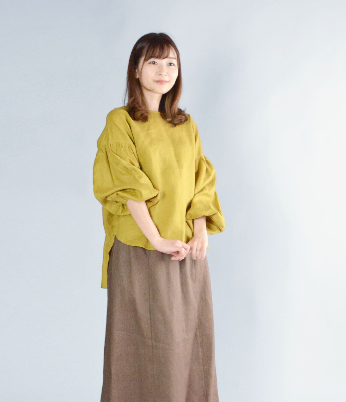 【新作 New】リネン バルーンスリーブ ブラウス 長袖 | パフスリーブ カットソー ナチュラル 大人服 |  | 10