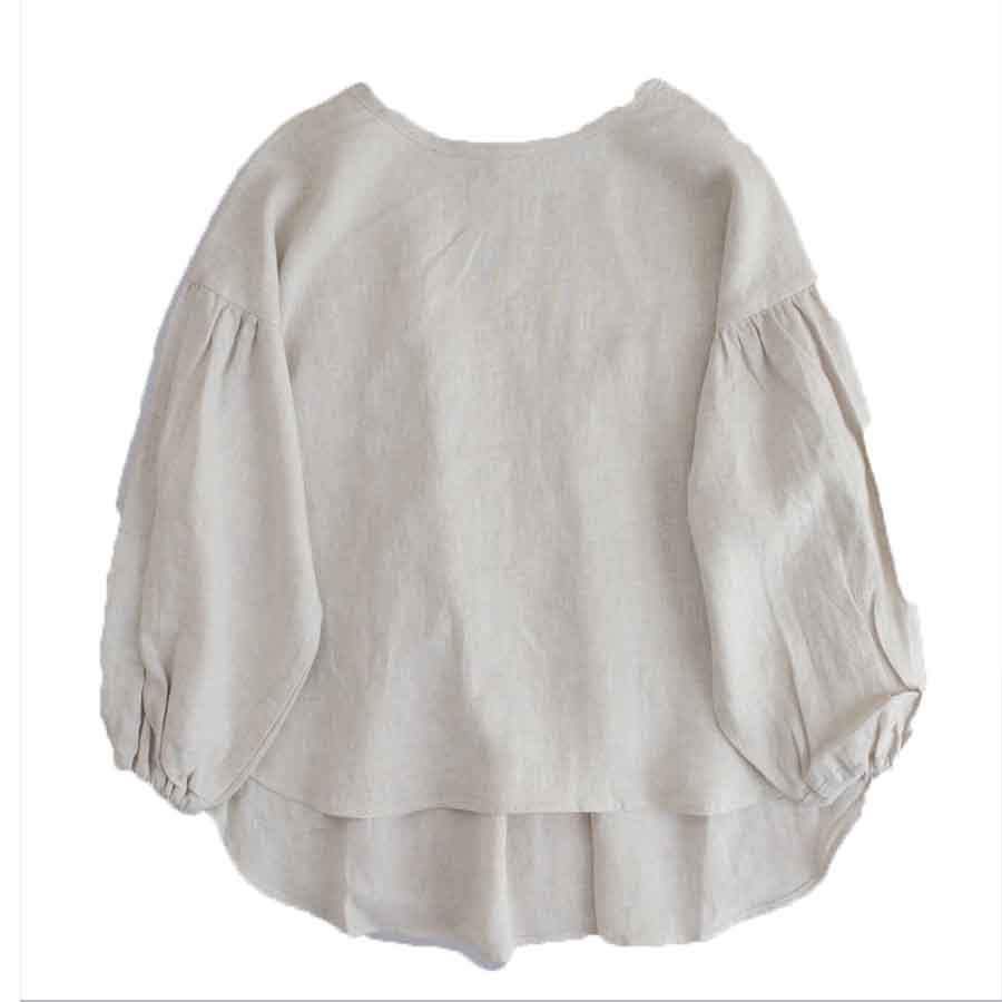 【新作 New】リネン バルーンスリーブ ブラウス 長袖 | パフスリーブ カットソー ナチュラル 大人服 |  | 02