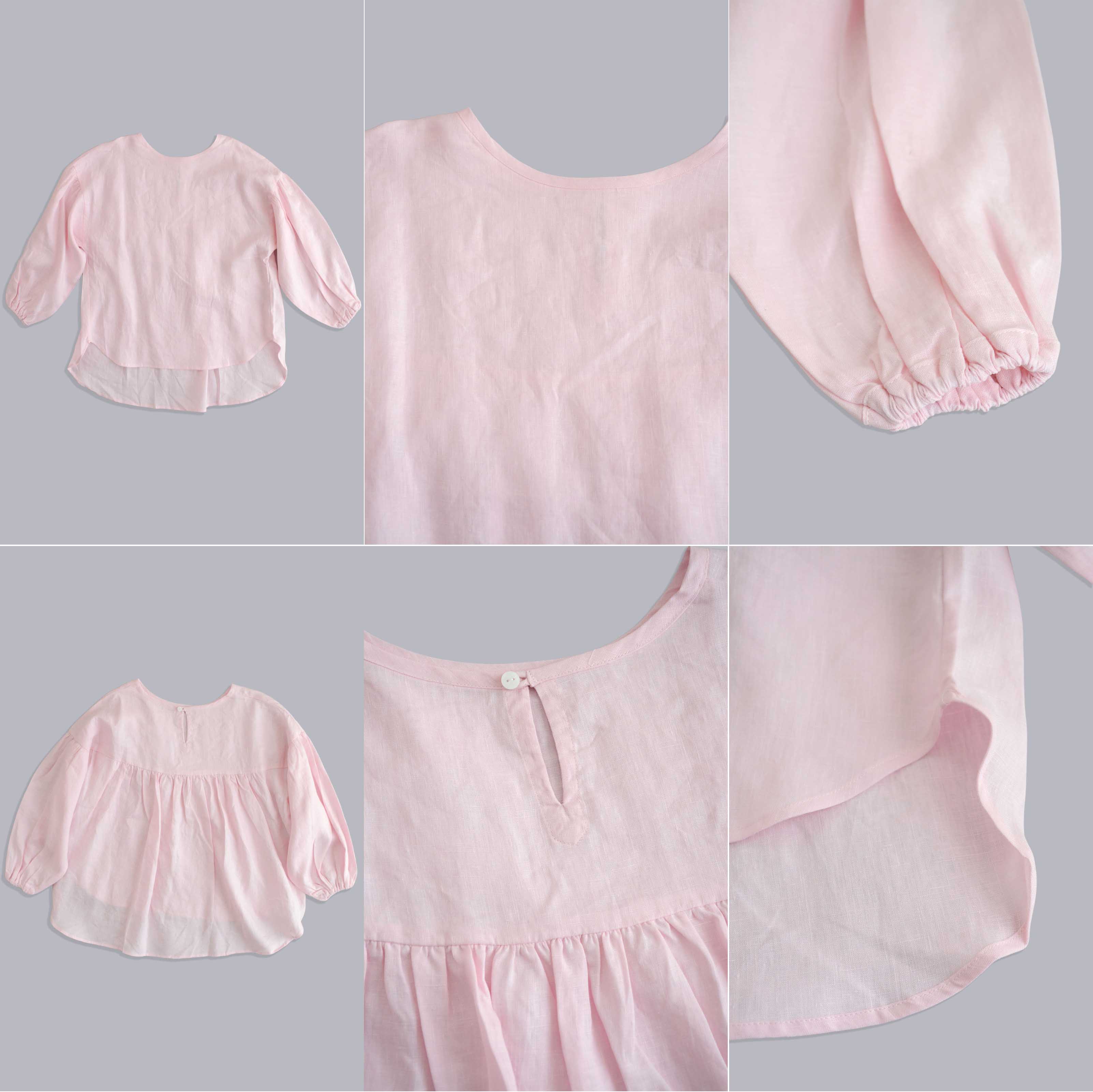 【新作 New】リネン バルーンスリーブ ブラウス 長袖 | パフスリーブ カットソー ナチュラル 大人服 |  | 24