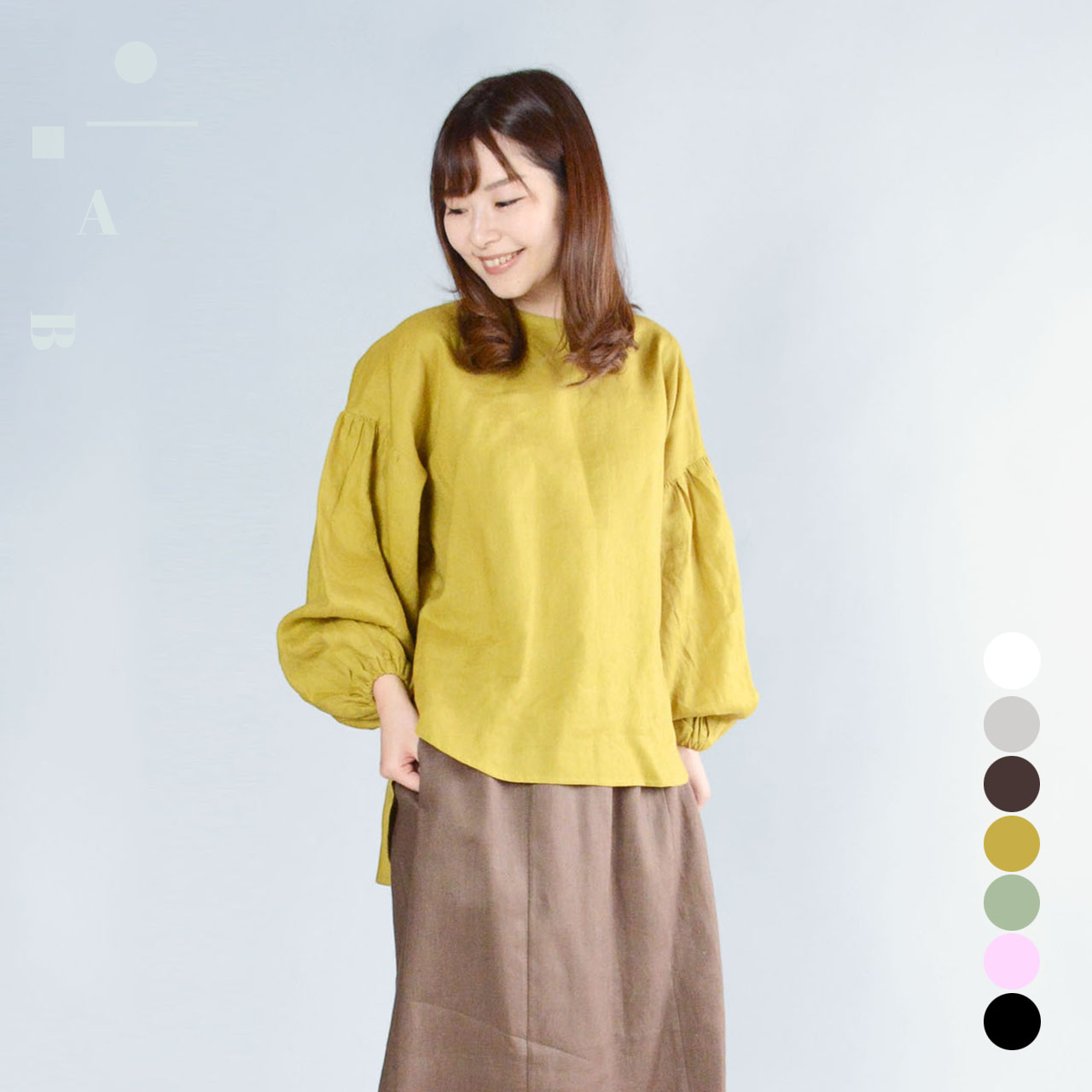 【新作 New】リネン バルーンスリーブ ブラウス 長袖 | パフスリーブ カットソー ナチュラル 大人服 | 