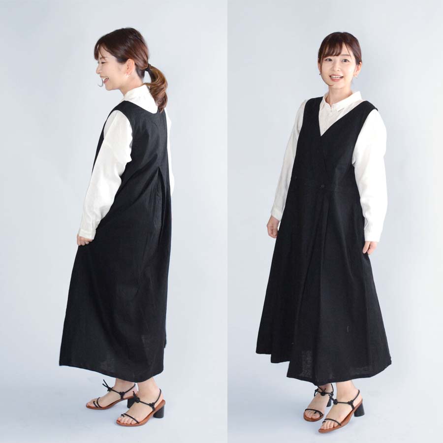 リネンコットン Vネック サロペットワンピース レディース | 麻 ワンピース サロペット タック ジャンパースカート ns-24506 |  | 16